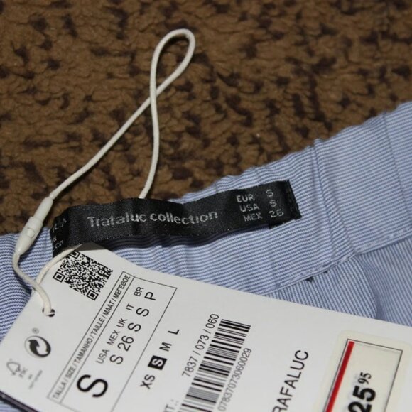 NEW Zara Woman WIDE Legged Capri-Style Pants Pants Ladies Size Small Blue White - Picture 3 of 5